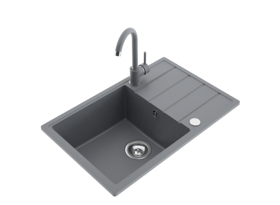 Zlewozmywak METRO 1 duża komora ociekacz 68 x 44 cm bateria "U" szary