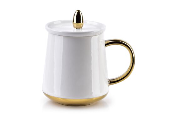 Kubek z pokrywką BASANTI 380 ml biało-złoty