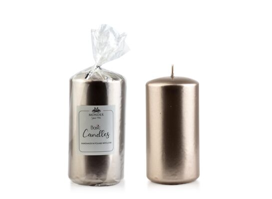 Świeca parafinowa 7 x 14 cm metalik beżowy