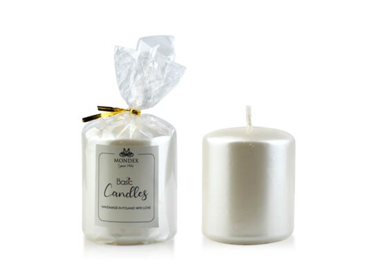 Świeca parafinowa 7 x 9 cm metalik biała perła