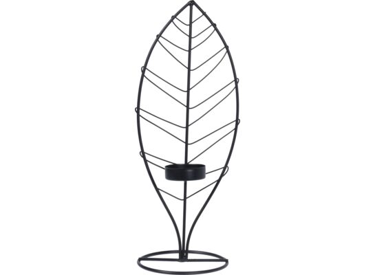 Świecznik metalowy liść czarny 29 cm