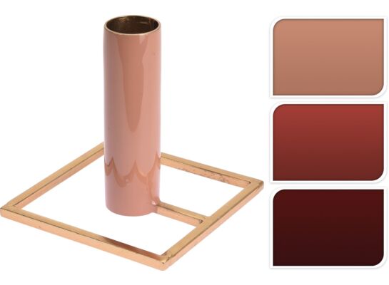 Świecznik metalowy 9 cm bordo/złoty