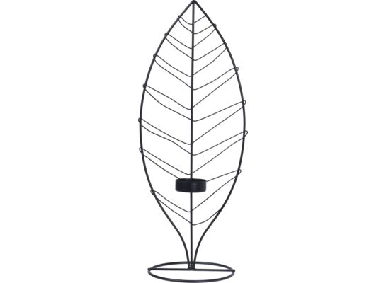 Świecznik metalowy liść czarny 38 cm