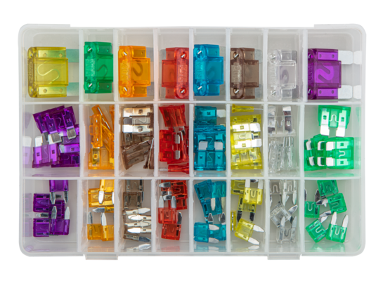 Zestaw bezpieczników samochodowych pudełko 88 szt. 3 typy