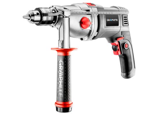 Wiertarka udarowa dwubiegowa 1050 W, uchwyt kluczykowy 13 mm, obroty I: 1100, II: 3000 min, walizka GRAPHITE