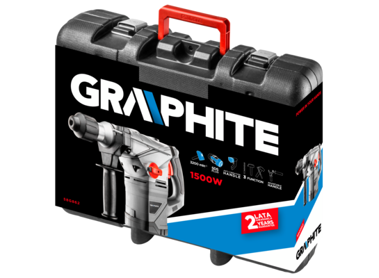 Młot udarowy SDS+ 1500 W, energia udaru 4.5 J, walizka, marka GRAPHITE
