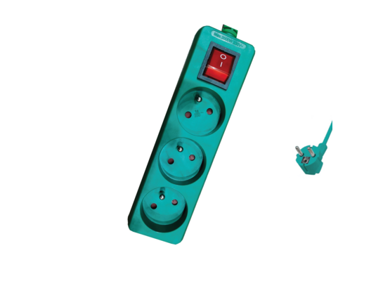 Przedłużacz 3 gniazda 3 m z uziemieniem z przesłonami gniazd z włącznikiem zielony ELEKTRO