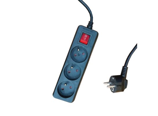 Przedłużacz 3 gniazda 5 m z uziemieniem 10A z włącznikiem czarny ELEKTRO
