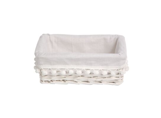 Koszyk biały z pomponami 24 x 16 x 11 cm biały