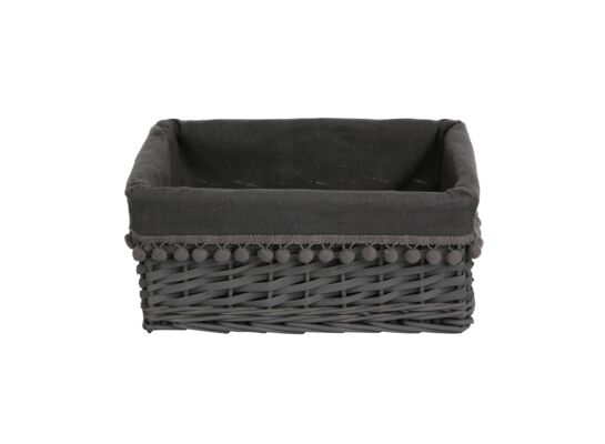 Koszyk ciemnoszary z pomponami 36 x 27 x 16 cm ciemnoszary