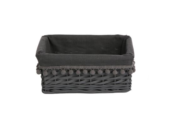 Koszyk ciemnoszary z pomponami 30 x 21 x 13 cm ciemnoszary