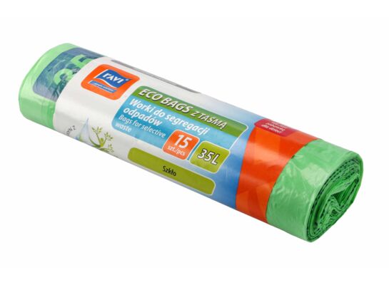 Worki do segregacji z taśmą 35L, 15 szt. zielone (szkło)