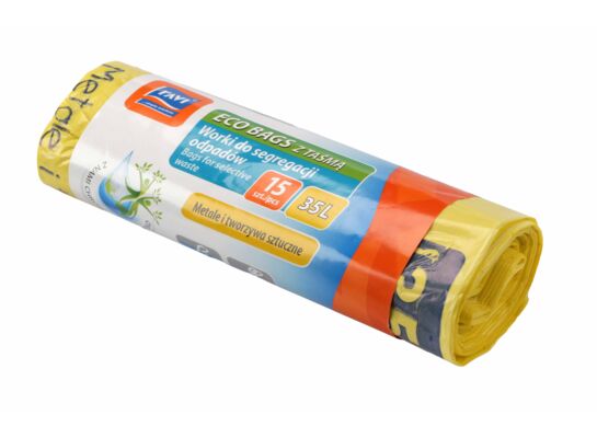 Worki do segregacji z taśmą 35L, 15 szt. żółte (plastiki)