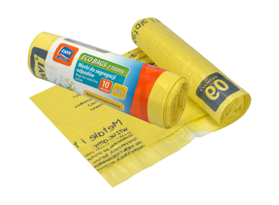 Worki do segregacji z taśmą 60L, 10 szt. żółte (plastik)