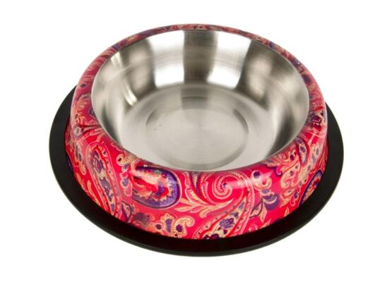 Miska metal na gumie PAISLEY 0,47 l czerwona