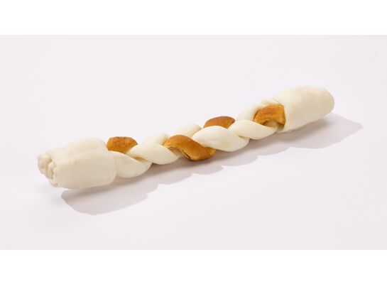 Gryzak suszony warkocz wołowy Premium brązowo - biały 25 cm 1 sztuka Maced