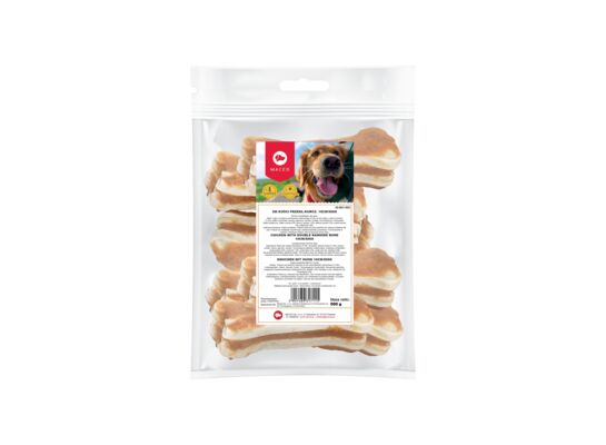 Karma uzupełniająca dla psów kości przekładane kurczakiem 10 cm 500 g Maced