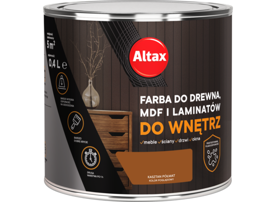 Farba do drewna, mdf, laminat 400 ml kasztan ALTAX