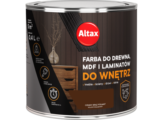 Farba do drewna, mdf, laminat 400 ml ciemny brąz ALTAX