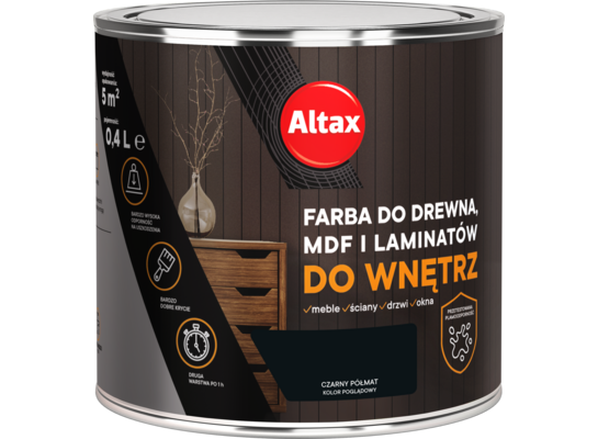 Farba do drewna, mdf, laminat 400 ml czarny ALTAX