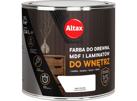 Farba do drewna, mdf, laminat 400 ml biały połysk ALTAX