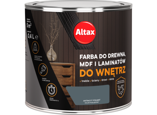 Farba do drewna, mdf, laminat 400 ml antracyt ALTAX