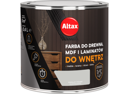 Farba do drewna, mdf, laminat 400 ml popielaty ALTAX