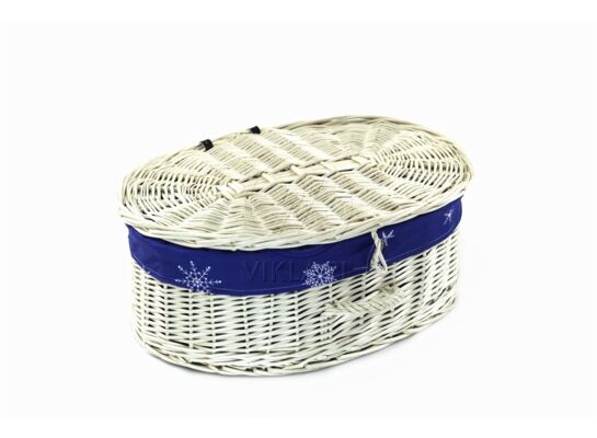 Kuferek owalny biały z materiałem 43 x 30 x 17 cm