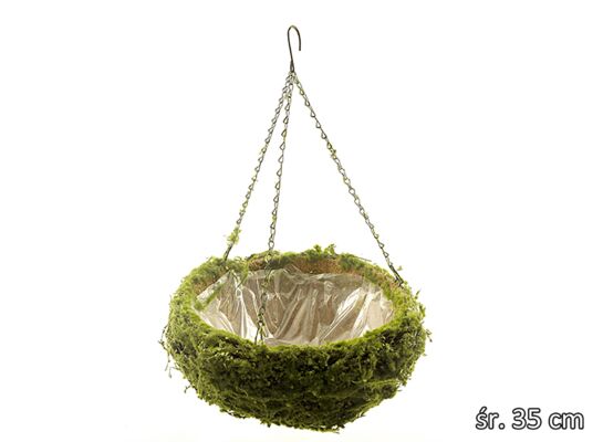 Kosz wiszący omszały 35 cm zielony