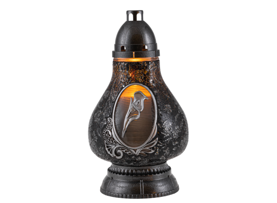 Znicz witraż Karafa kalia 36 cm czarno-srebrna