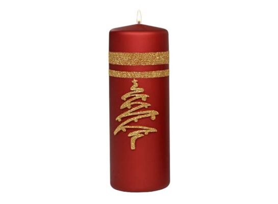 Świeca pieńkowa 200 x 70 Glitter Tree metalik czerwony
