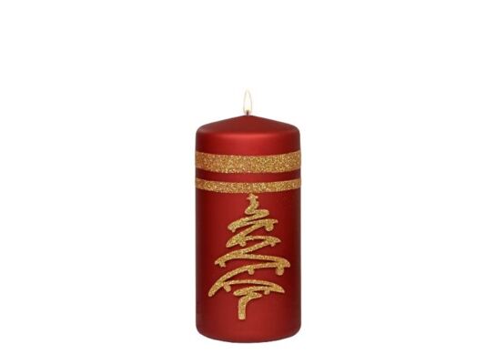 Świeca pieńkowa 150 x 70 Glitter Tree metalik czerwony