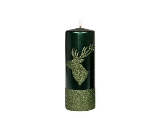Świeca pieńkowa 200 x 70 Shiny Reindeer metalik butelkowa zieleń