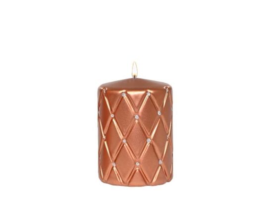 Świeca pieńkowa 100 x 70 pikowana kratka metalik antyczna miedź