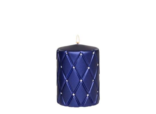Świeca pieńkowa 10 x 7 cm pikowana kratka metalik kobalt