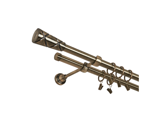 Karnisz podwójny 19/19 mm antyczny mosiądz 240 cm Cezar żabka