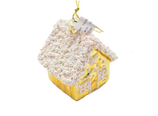 Zawieszka szklana domek 6,8 x 9 cm złoty