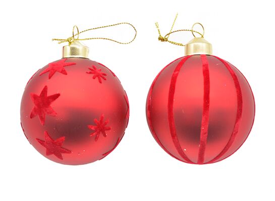 Bombka szklana czerwona 2 wzory 8 cm