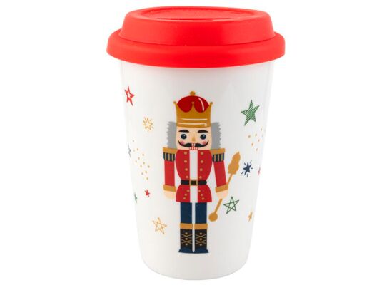 Kubek ceramiczny z gumową przykrywką Christmas Nutcracker 390 ml
