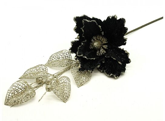 Gałązka ozdobna z kwiatem 60 cm czarno-złoty