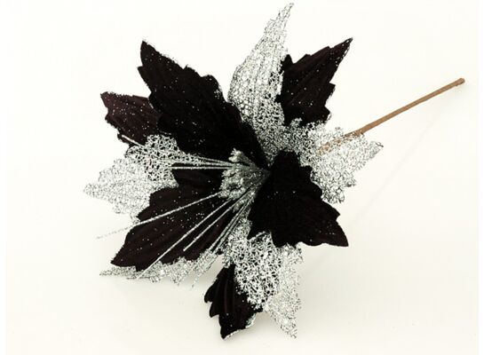 Poinsecja na piku 30 cm czarno-srebrny