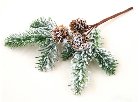 Gałązka ozdobna z szyszkami 20 cm ośnieżona