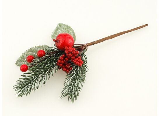 Gałązka ozdobna z jarzębiną i jabłkiem 26 cm