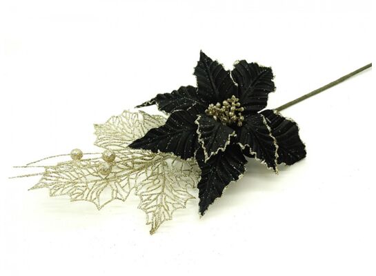 Poinsecja na piku 52 cm czarno-złoty