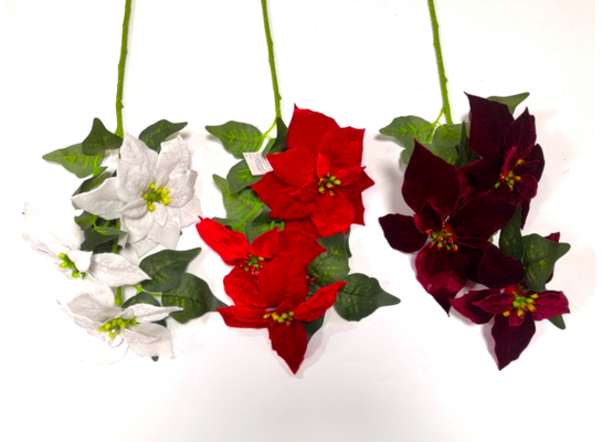 Gałązka poinsecji 3 kwiaty welur 84 cm