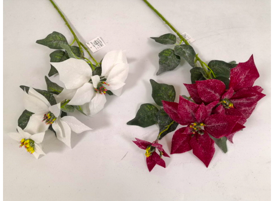 Gałązki poinsecji 3 kwiaty 85 cm mix