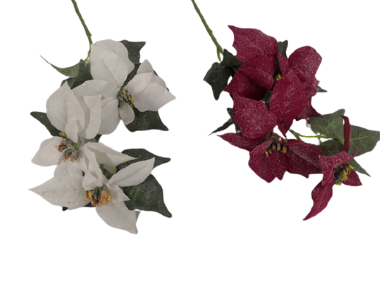 Gałązka poinsecji 3 kwiaty 87 cm mix