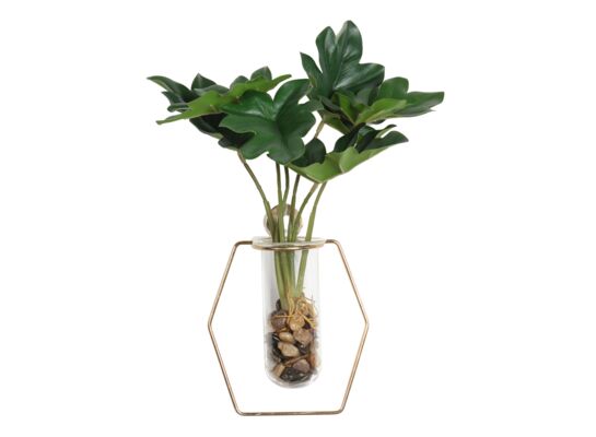 Sztuczny kwiat wiszący w szkle+metal filodendron 35 cm