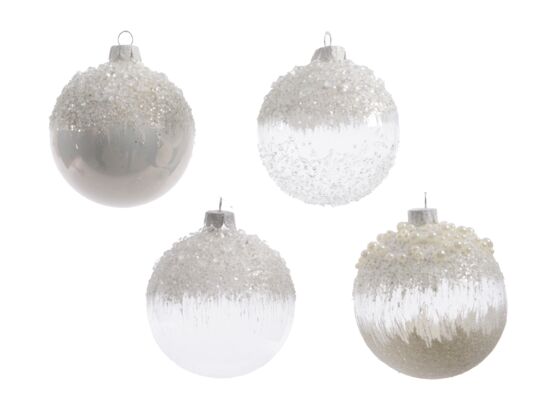 Bombka szklana dekorowana z koralikami 8 cm mix