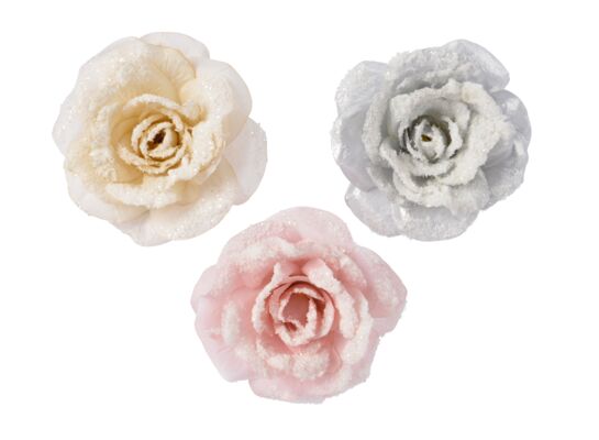 Zawieszka róża na klipsie ośnieżona